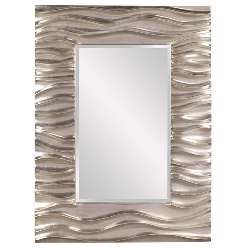 Allan Andrews Warm Silver Deep Textured Wave Rectangular Framed Wall Mirror
