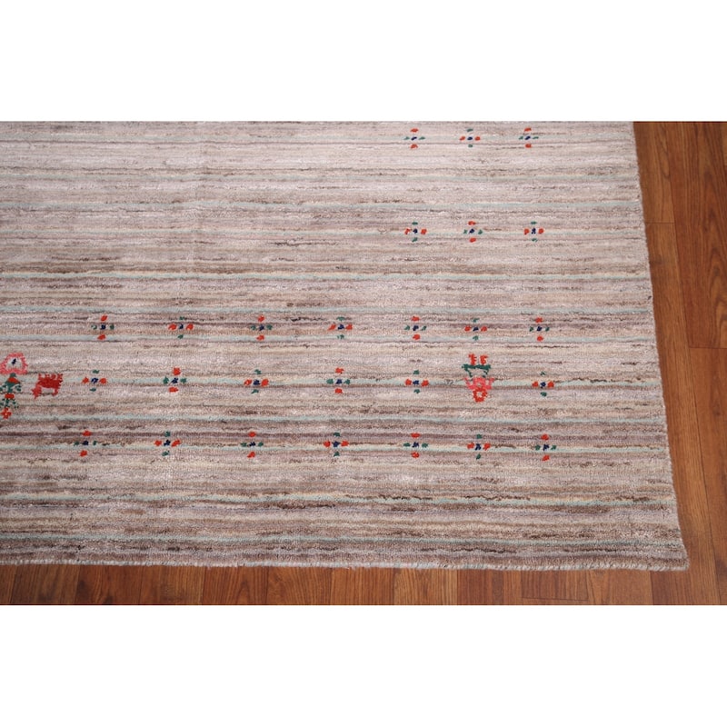 Striped Gabbeh Indian Area Rug Handmade Wool Carpet - 9'0"x 11'8"