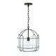 preview thumbnail 2 of 2, Harmon 14.25" 1-light Matte Black Pendant w/ Clear Seeded Glass & Outer Cage