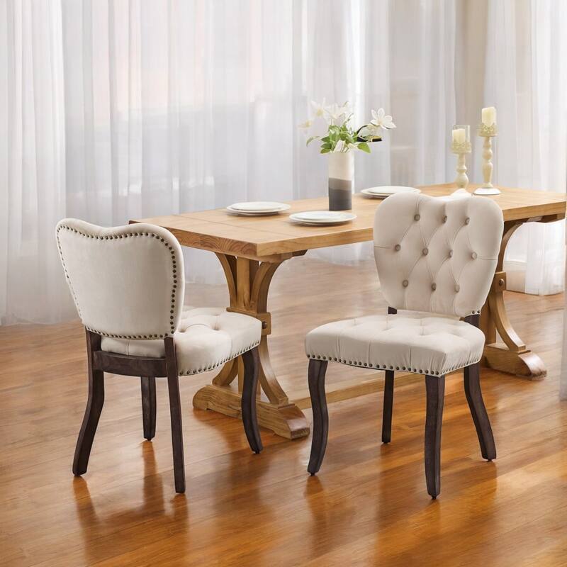 KISRAIS Tufted Velvet Dining Chairs (Set of 2) - White