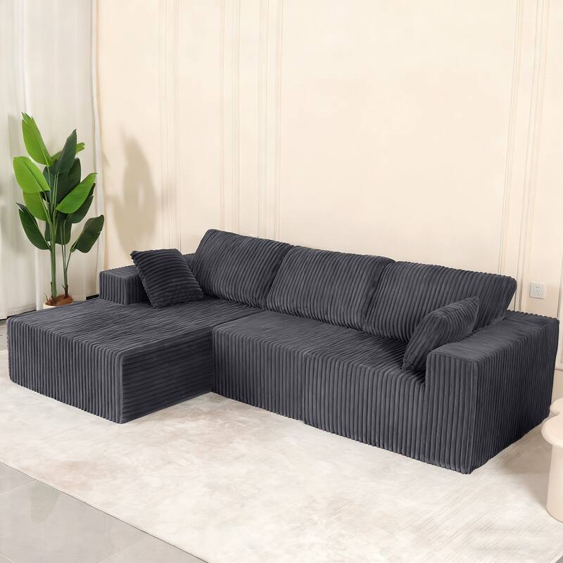 L-Shape Sectional Sofa with Chaise & Pillow, Deep-Seat Cloud Couch - Grey