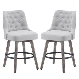 HOMYKA Tufted Swivel Bar Stool with Wood Grain Chair Legs Set of 2