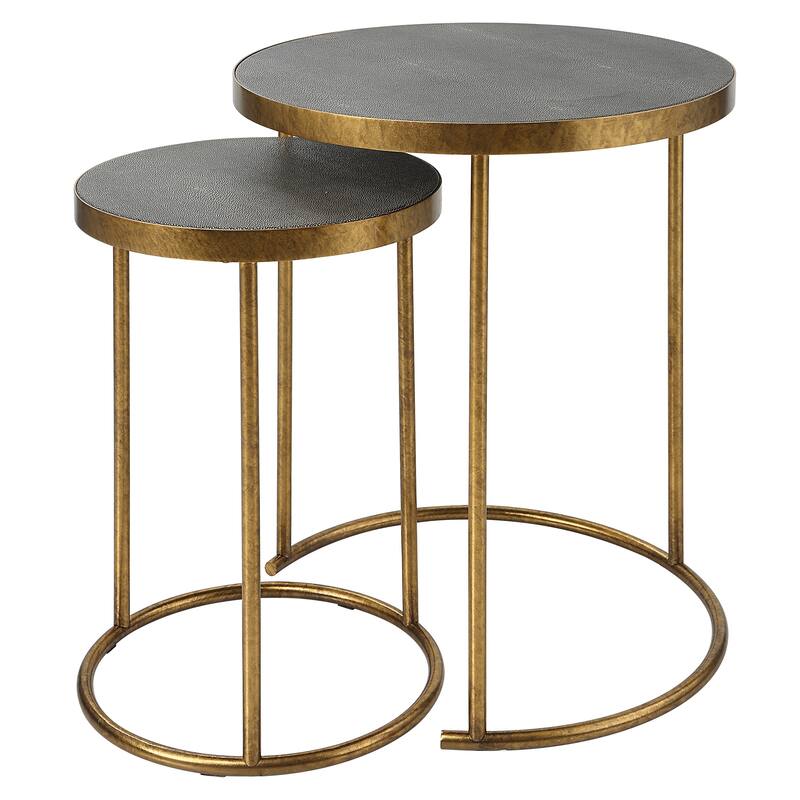 Uttermost Aragon Brass Nesting Tables, S/2 - 20"W x 24"H x 20"D - Grey/Gold - 20"W x 24"H x 20"D
