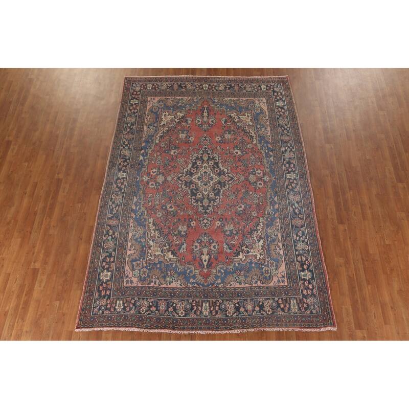 Hamedan Persian Vintage Rug Handmade Wool Carpet - 7'2"x 10'2"