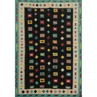 Hand Woven Oriental 100% Wool Carpet Southwestern Tribal Black Kilim Area Rug - 11' 10'' X 8' 11''