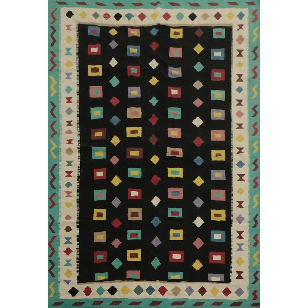 Hand Woven Oriental 100% Wool Carpet Southwestern Tribal Black Kilim Area Rug - 11' 10'' X 8' 11''