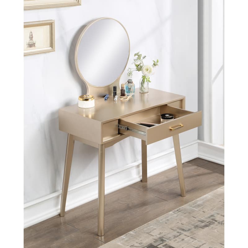 Contemporary Wood Vanity and Stool Set for Bedroom