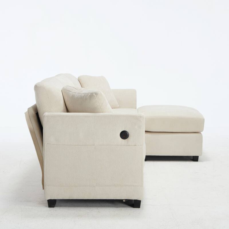 97" L-Shaped Chenille Sectional Sofa with Movable Storage Ottoman