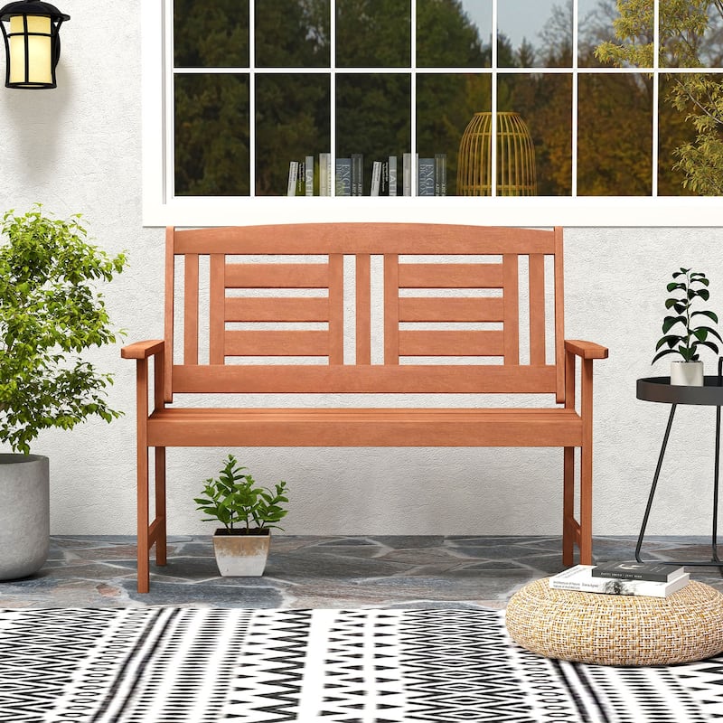 Teak Solid Wood Loveseat Bench with Ergonomic Backrest and Wide Armrests - 26" L x 47.5" W x 37" H