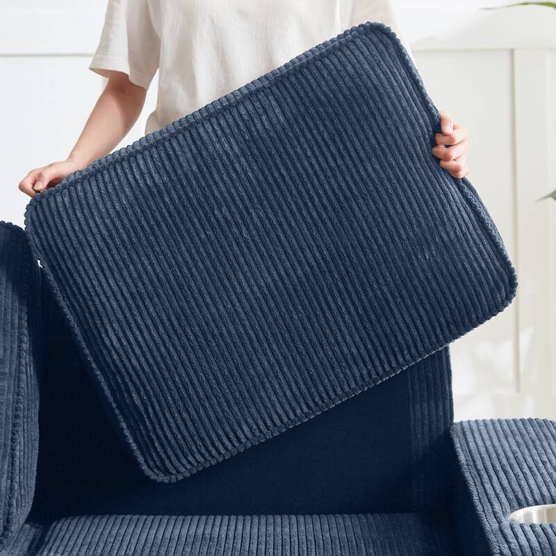 84" Corduroy 3-Seater Sofa, Modern Compressed Design for Multiple Rooms