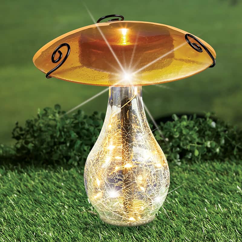 LED Lighted Glass Mushroom Solar Powered Garden Stake - 6.5 x 11.75 x 6.5 - Yellow