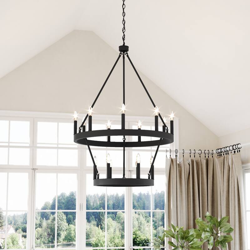 Acroma Farmhouse Black 15-light Tiered Chandelier for Dining Room - 27.5