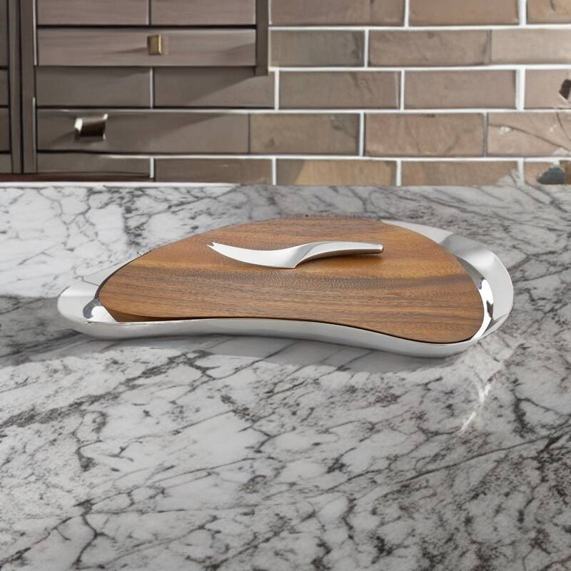 Nambe Pulse Cheese Board with Knife - 16.25 In. X 10.75 In. X 1.25 In.