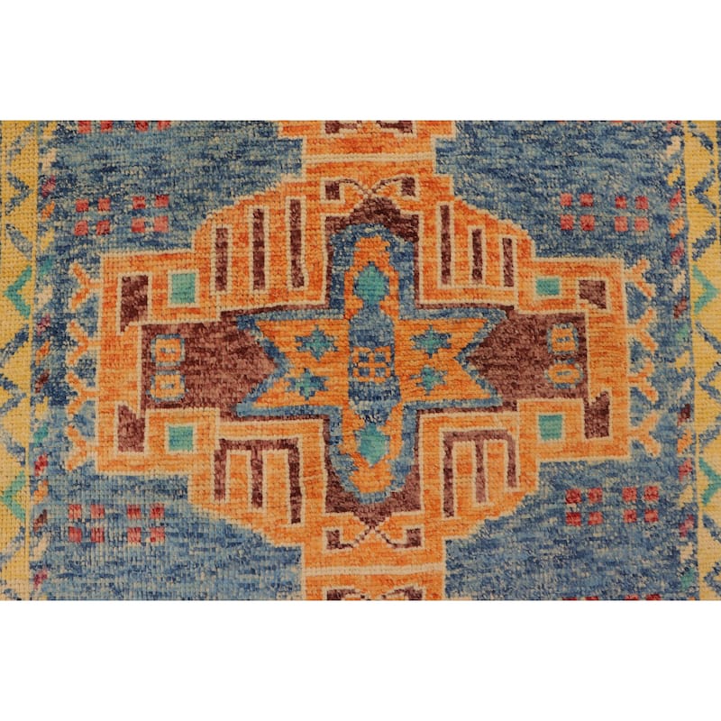 Rustic Balochi Burnett Blue/Beige Hand Knotted Wool Rug - 3'11'' x 6'0''