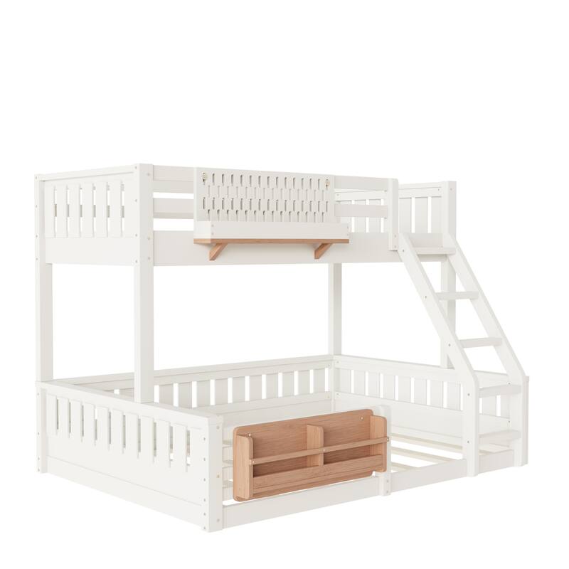 Wooden Bunk Bed of 3 Kinds Size with Pegboard, Bookshelf and Guardrails, Detachable Bunk Bed Convertible 2 Platform Beds