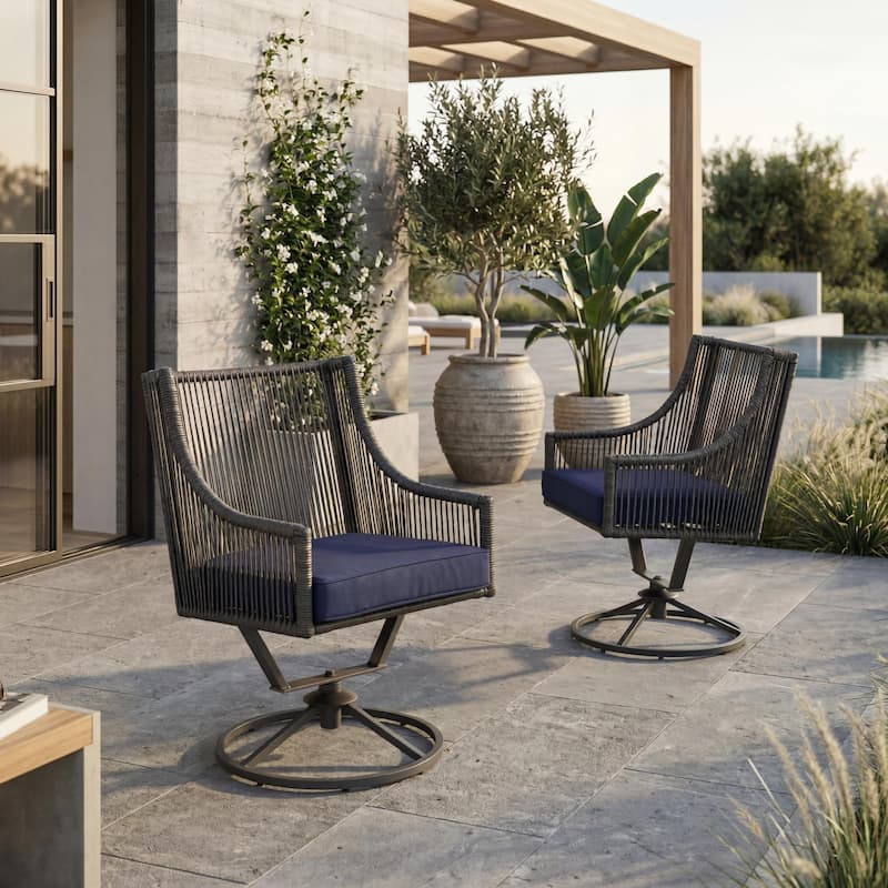 Outdoor Wicker Swivel Chairs with Cushion (Set of 2)