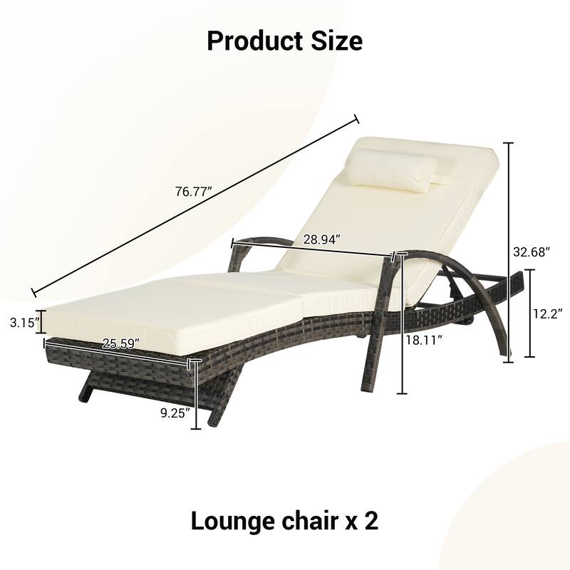 Wicker Curved Lounge Chair Set of 2, Outdoor Reclining Chairs with Cushions & 5 Adjustable Reclining Angles