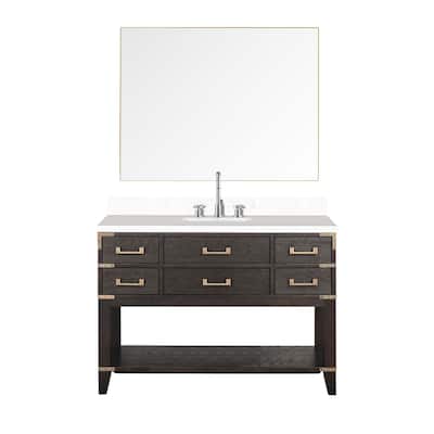 Norwalk 48 in W x 22 in D Black Oak Single Bath Vanity, White Quartz Top, Faucet Set, and 46 in Mirror