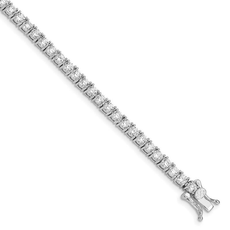 Curata 925 Sterling Silver Solid Polished Open back Reversible Safety clasp Box Catch Closure CZ Cubic Zirconia Simulated