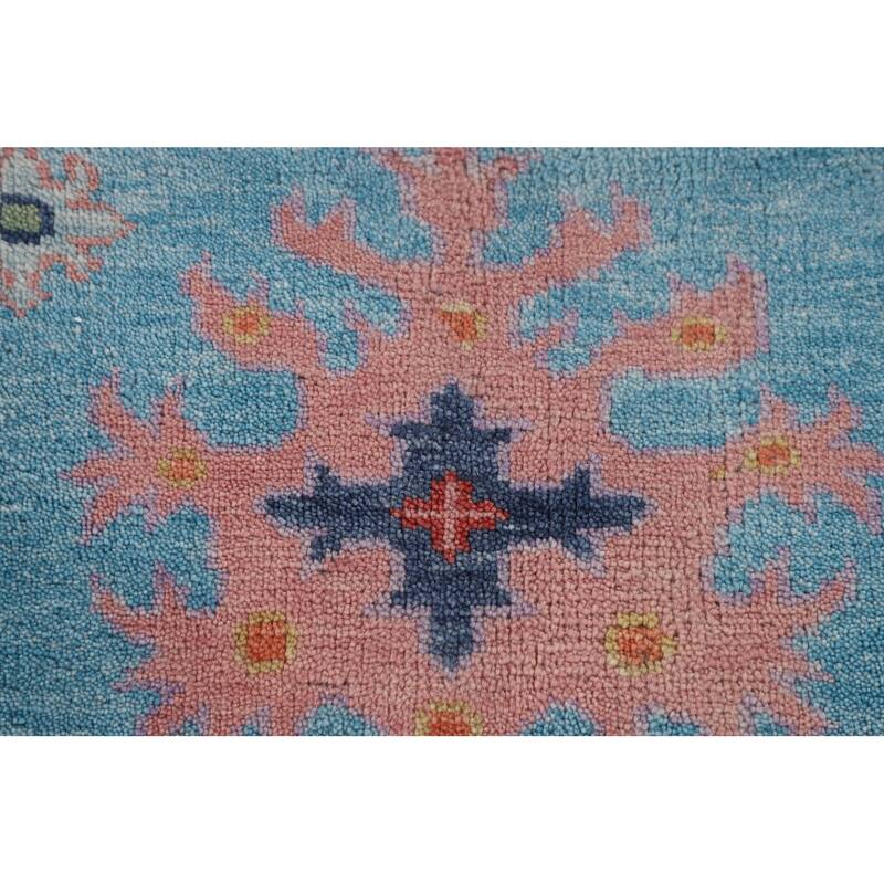 All-Over Blue Oushak Oriental Area Rug Hand-Knotted Wool Carpet - 9'0" x 11'11"