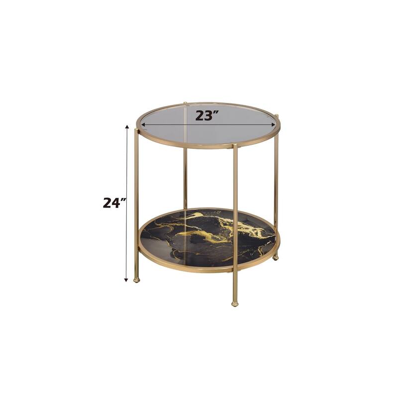 Fiorella Marble Print, Glass & Champagne Finish End Table