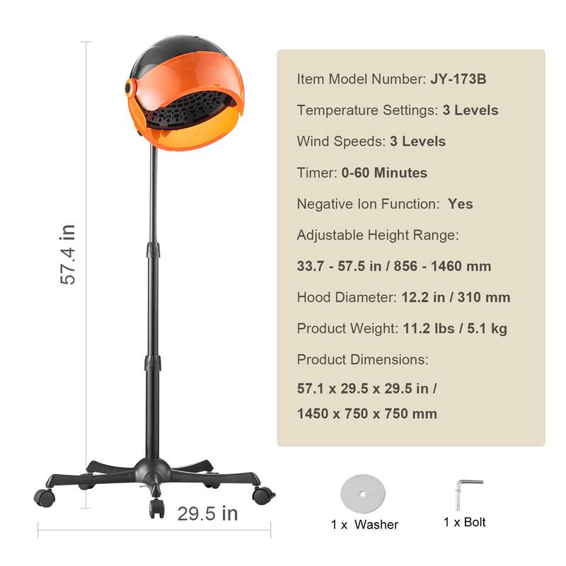 Salon-Grade Hair Dryer, 1875W Powerful Stand Dryer, Adjustable Timer & 3 Heat/Speed Options, Mobile Base