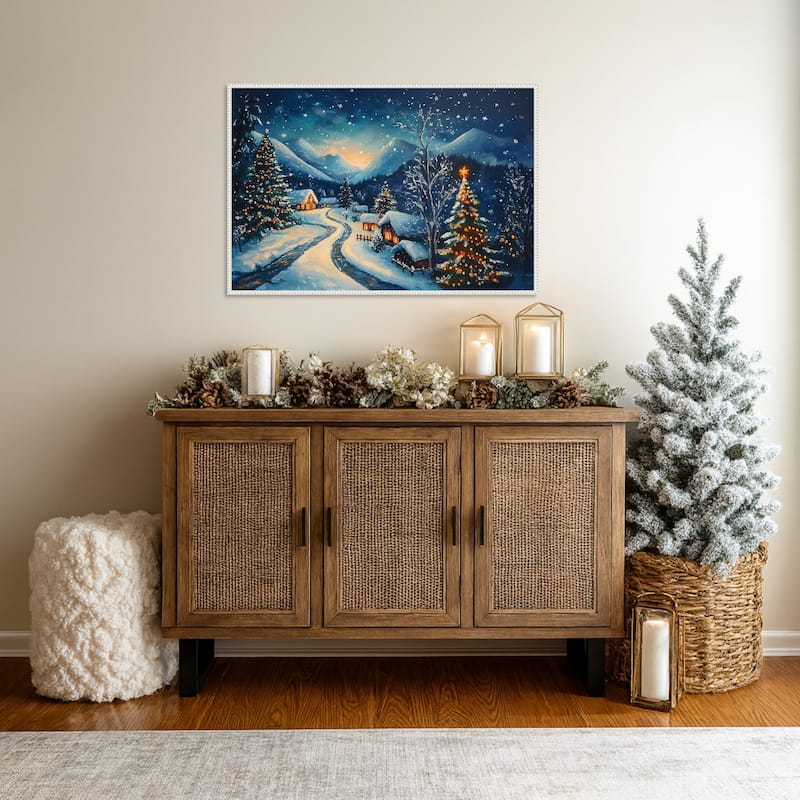Winter wonderland Night by Pictufy Framed Canvas Wall Art Print - Sylvie Beaded White