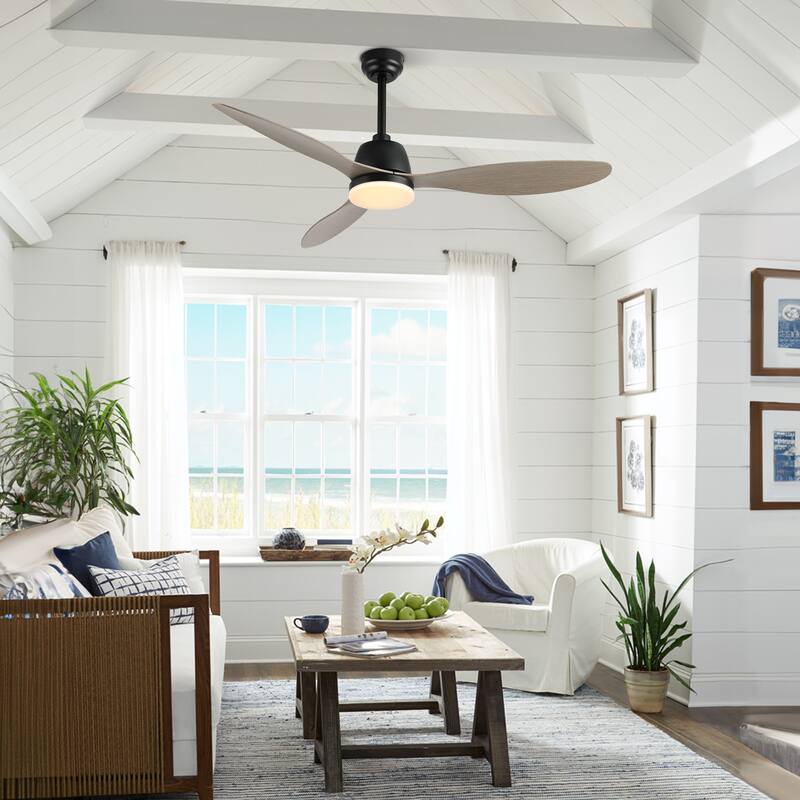 Aldrin 52" 1-Light Industrial Iron/Plastic Mobile-App/Remote-Controlled 6-Speed Propeller LED Ceiling Fan, by JONATHAN Y