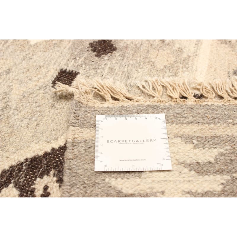 ECARPETGALLERY Flat-Weave Ankara FW Light Khaki Wool Kilim - 5'4 x 7'6