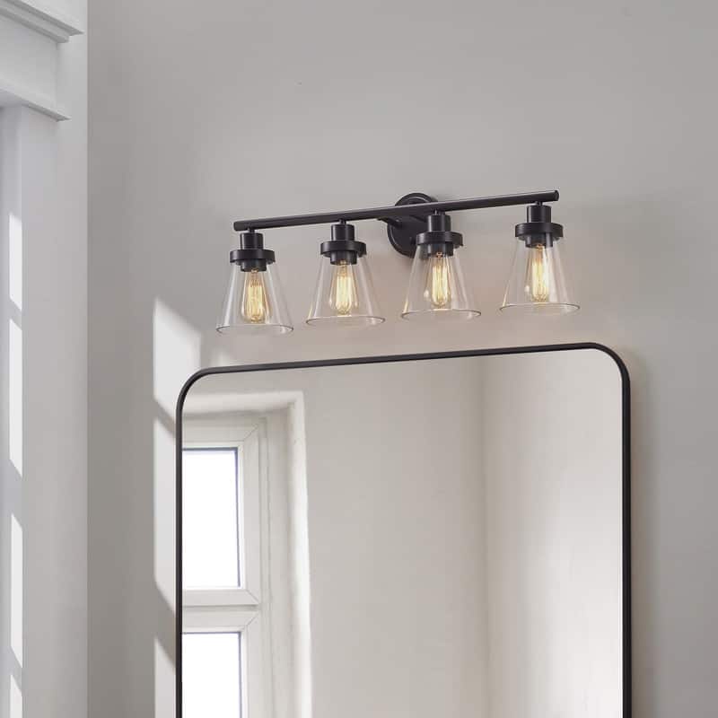 KAWOTI 30.6 inch 4-Light Bathroom Vanity Light with Bell Glass Shade