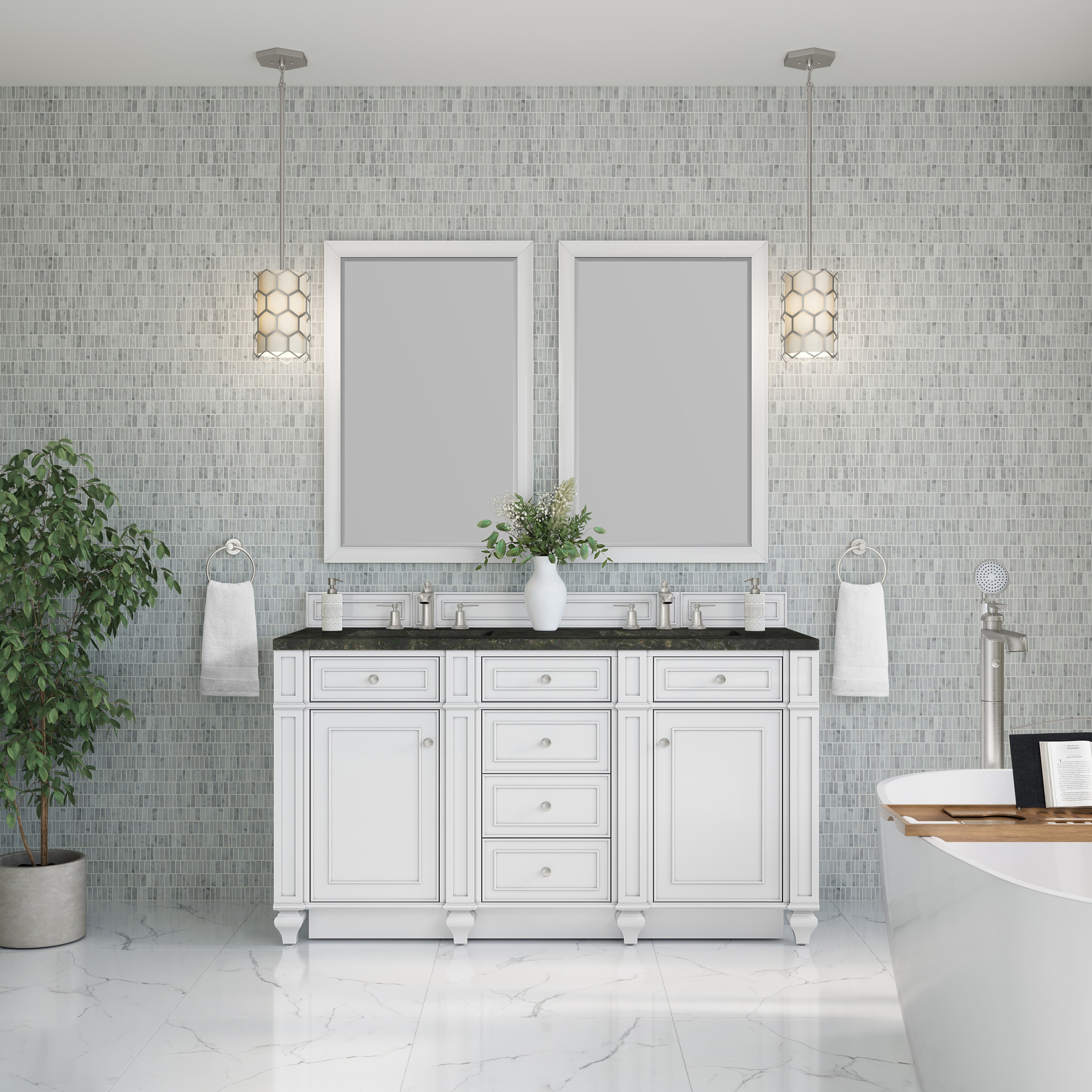 James Martin Vanities Bristol 60" Double Vanity, Bright White