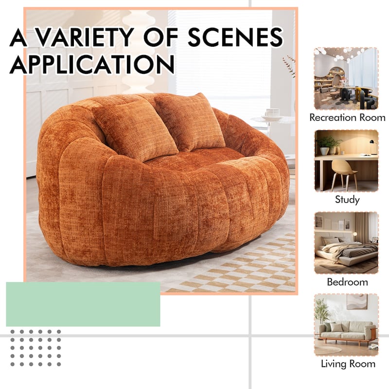 HOMEFUN Chenille Upholstered Durable Comfort Lounger High Back Bean Bag Loveseat Sofa