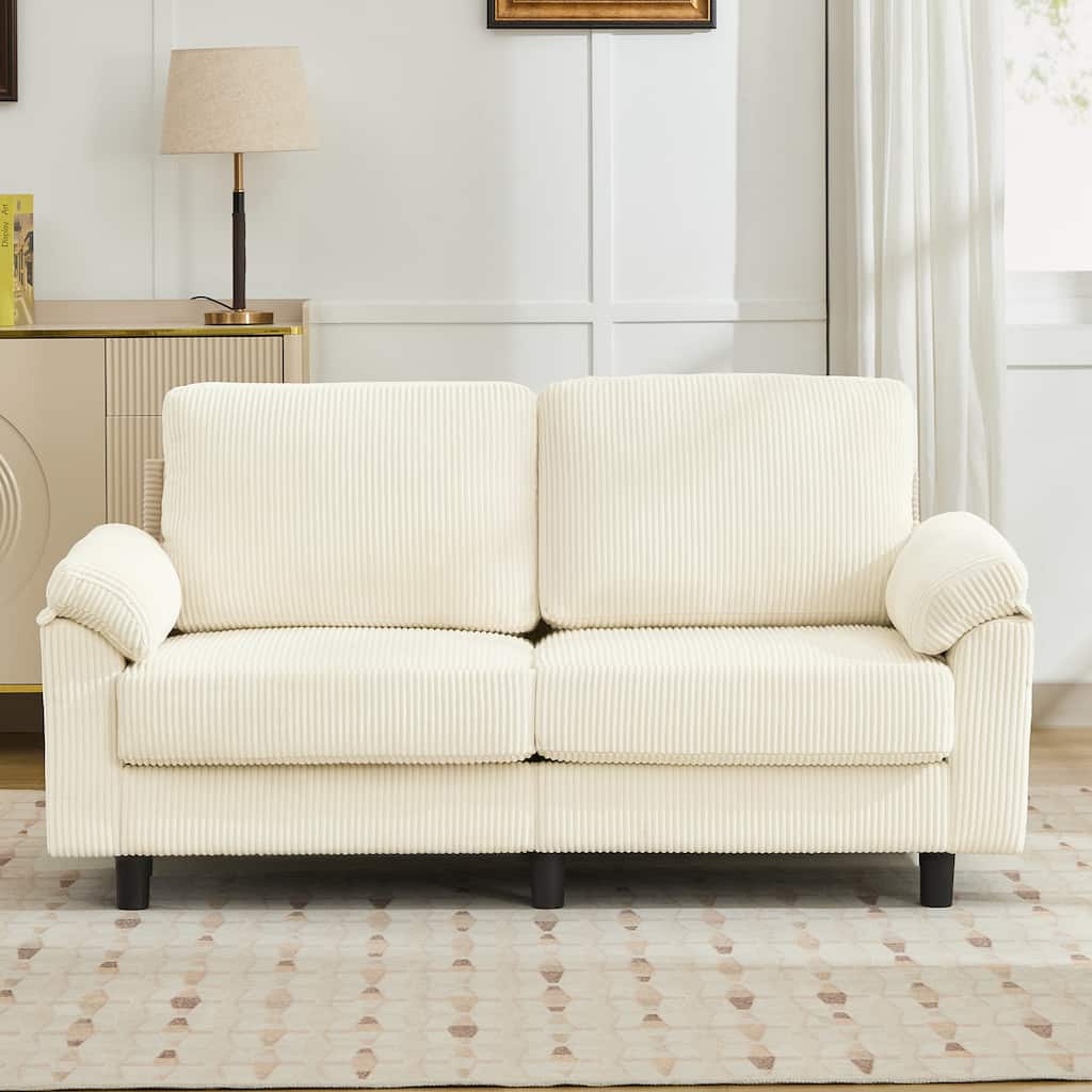 Modern 63.5" Corduroy Upholstered Sofa Couch Loveseat Sofa with Pillow Top Arms