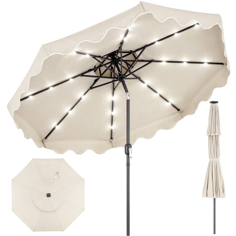 Gymax 9 FT Solar LED Patio Umbrella Push-Button Tilt & Crank 24 LED - Beige