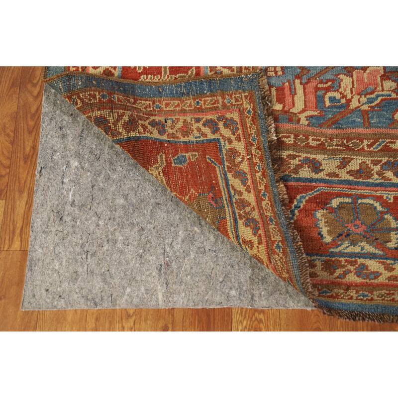 Hand Knotted Oriental 100% Wool Carpet Traditional Floral Navy Blue & Blues Heriz Area Rug - 10' 9'' X 9' 3''