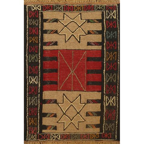 Tribal Kilim Shiraz Persian Geometric Area Rug Wool Flat-woven Carpet - 1'11" x 2'10"