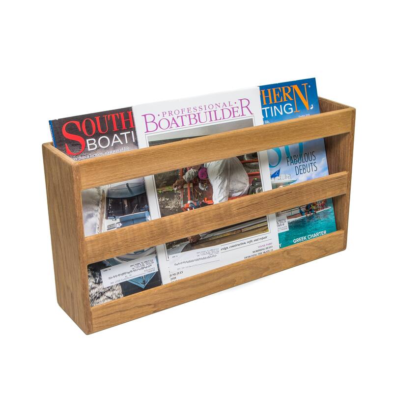Teak Double-Wide Magazine Rack - 18-3/8" W 9-1/2" H x 4"