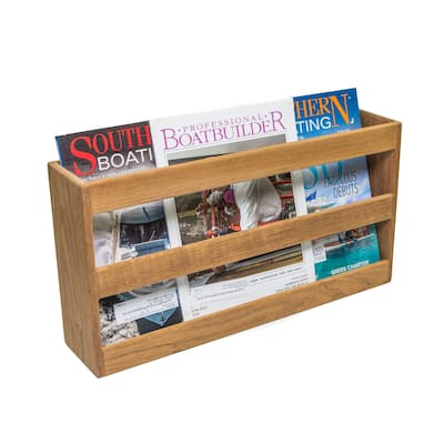 Teak Double-Wide Magazine Rack - 18-3/8" W 9-1/2" H x 4"