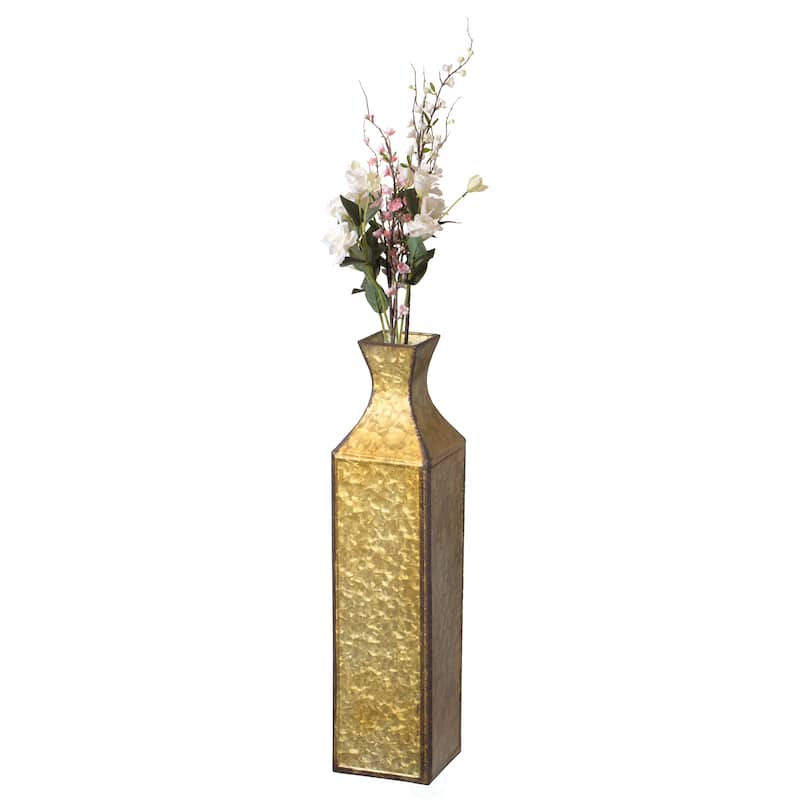Decorative Antique Style Metal Bottle Shape Gold Floor Vase for Entryway, Living Room, Dining Room, Home Decor, Centerpiece - Large