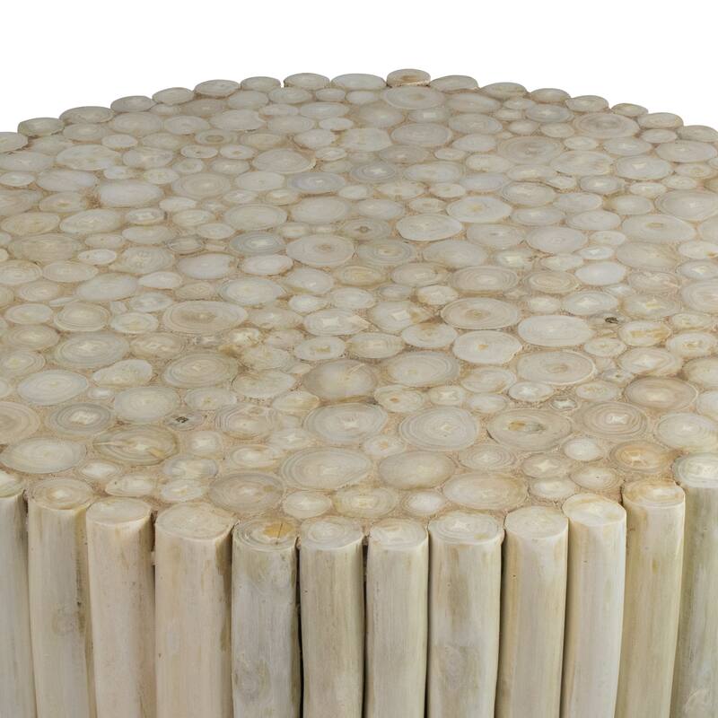 Handcrafted Round Teak Wood Log Coffee Table Accent Side Table
