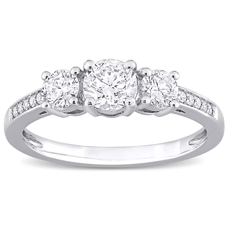 Miadora White Platinum Oval Round or Emerald Diamonds 3-Stone Engagement Ring 1ct TDW