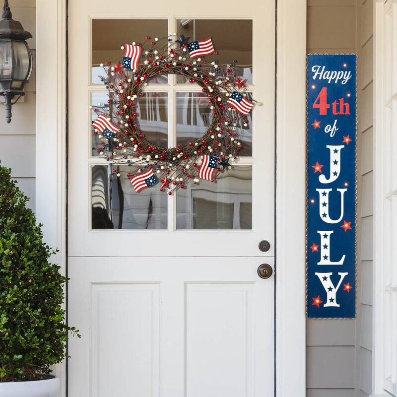 Glitzhome 22"D Artificial Patriotic Americana Flag and Berry Wreath