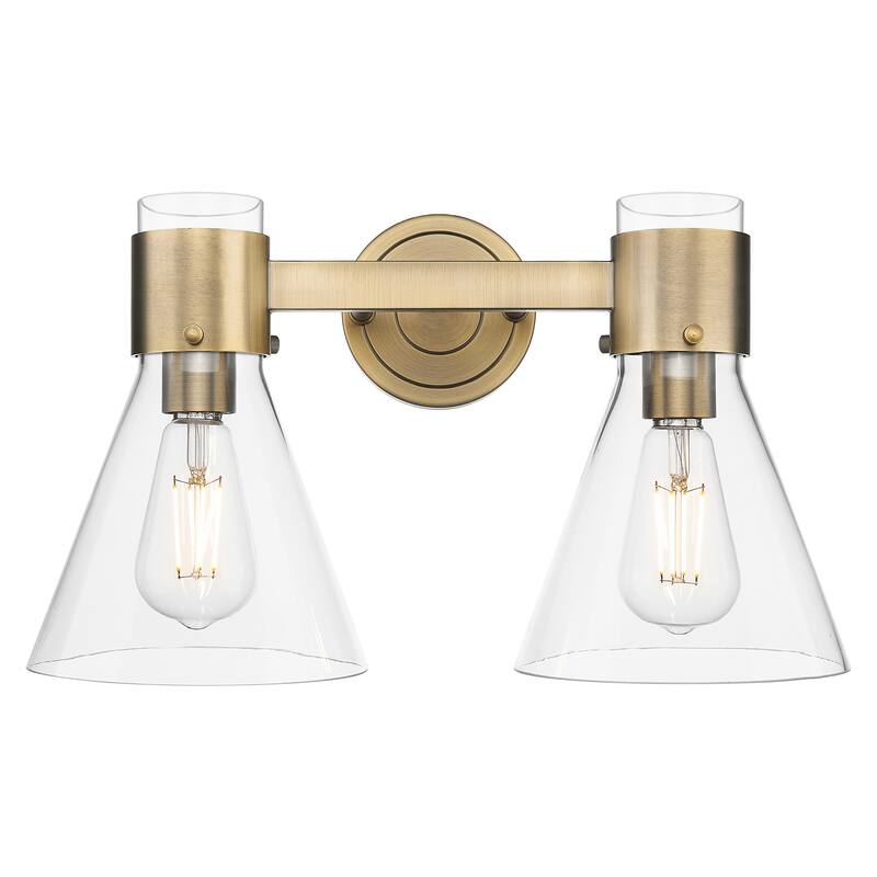 Innovations Lighting Downtown Urban - Lawton Cone - 2 Light 16" Wall-Mounted Bath Vanity Light - Brushed Brass, Clear