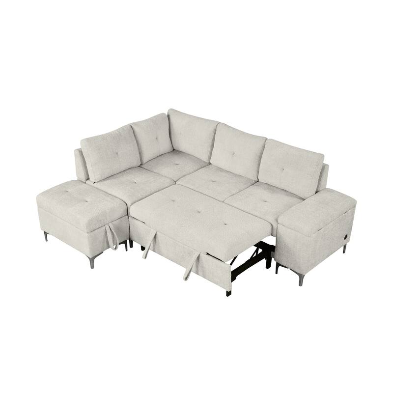 88.2" L-Shaped Upholstered Sofa with Ample Storage Space, Two Cup Holders and Two USB Ports