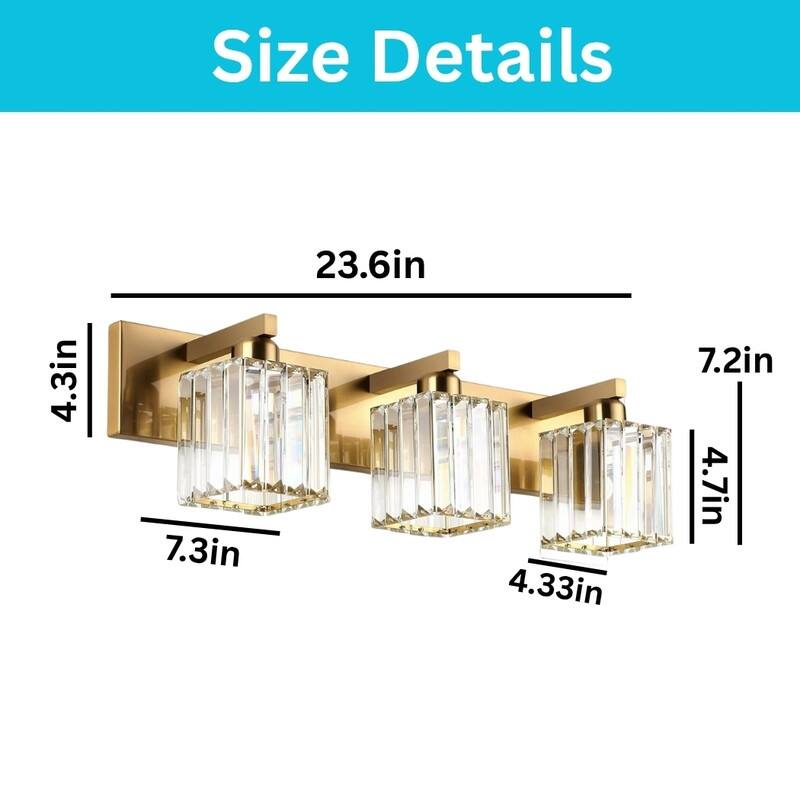 3 Light vanity light gold light fixtures aluminum, crystal bathroom lighting