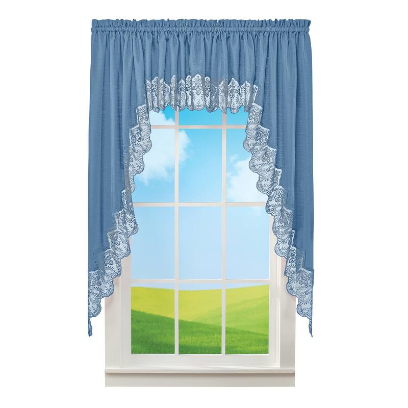 Elegant Lace Border Trim & Solid-Color Window Curtain