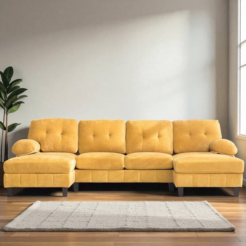 103.5" U-Shaped Sectional Sofa with Dual Chaise Lounges, Chenille Upholstery, Storage Pockets and Armrest Pillows