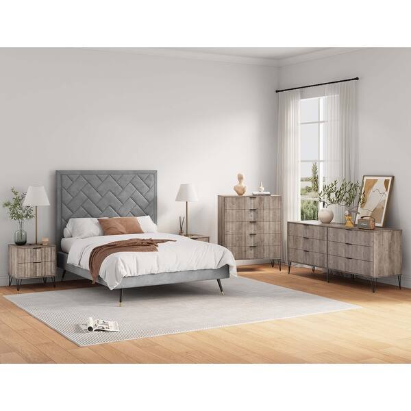 Manhattan Comfort3-Piece DUMBO Modern 5-Drawer Tall Dresser, DUMBO Modern 6-Drawer Double Low Dresser, and DUMBO Modern Nightstand 2.0 in Rustic Grey Manhattan Comfort3-Piece DUMBO Modern 5-Drawer Tall Dresser, DUMBO Modern 6-Drawer Double Low Dresser, and DUMBO Modern Nightstand 2.0 in Rustic Grey