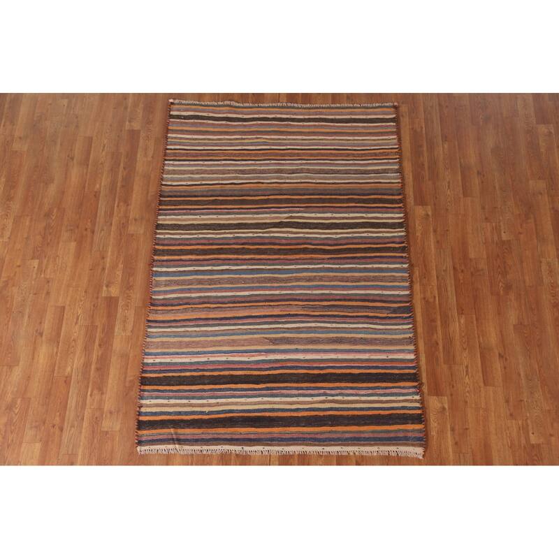 Striped Kilim Qashqai Persian Vintage Area Rug Flatweave Wool Carpet - 4'2"x 6'2"