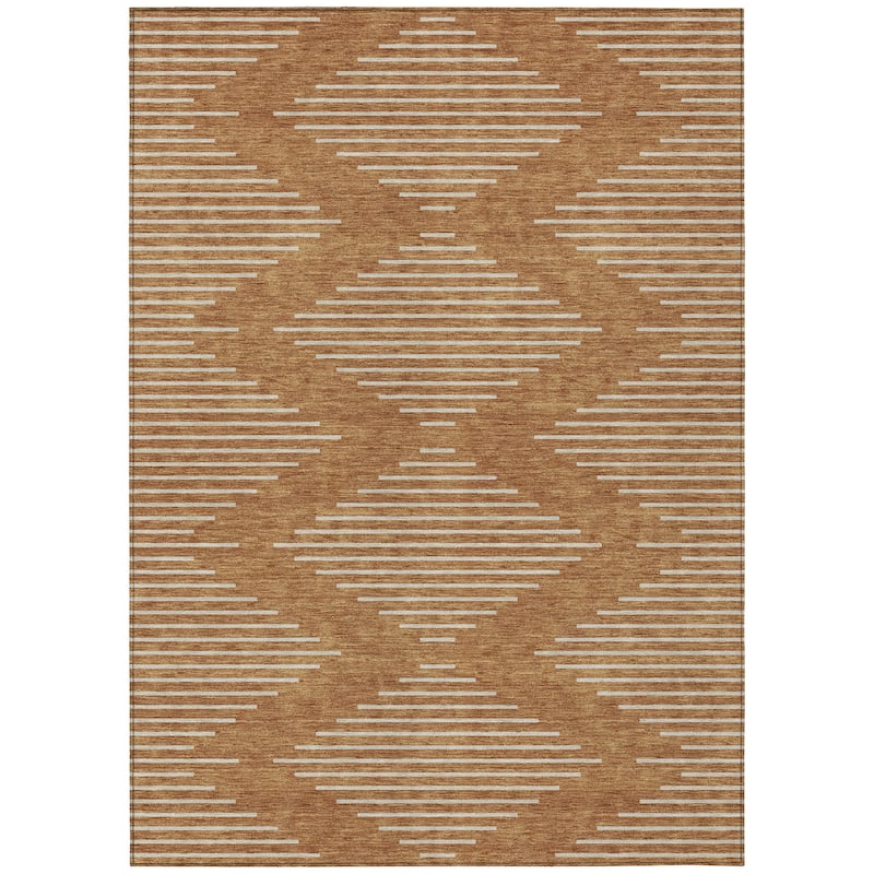 Machine Washable Indoor/ Outdoor Modern Stripe Chantille Rug